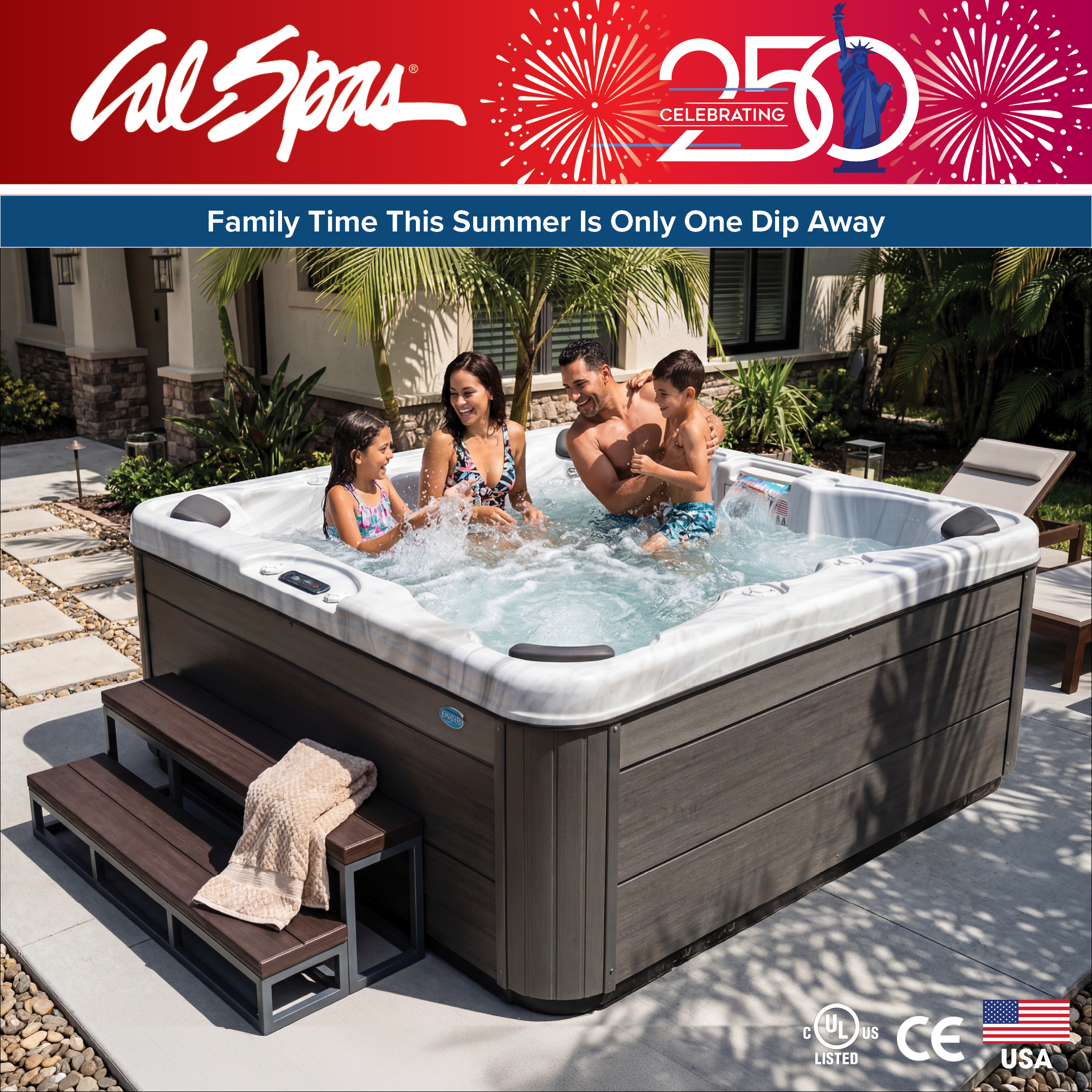Calspas hot tub being used in a family setting - Metairie